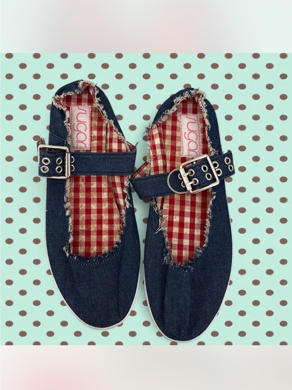 Women’s Denim Mary Jane Shoes with Buckle - Navy Blue